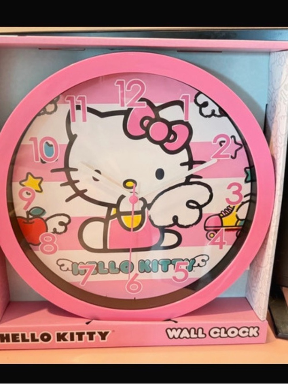 Hello Kitty Pink and White Striped Wall Clock